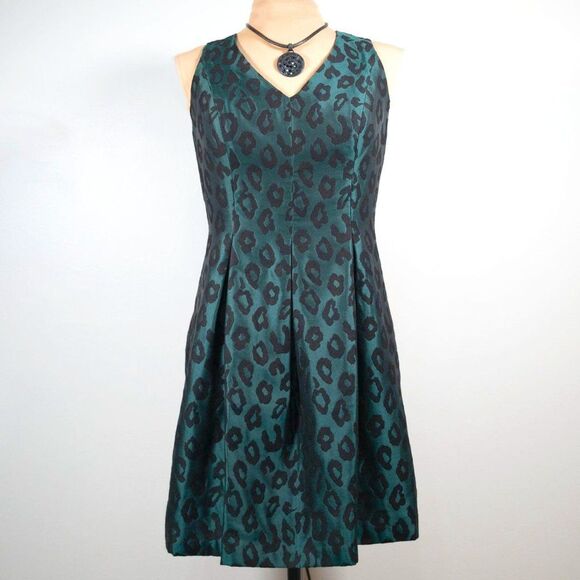 Ann Taylor LOFT Petite Leopard Jacquard Flare Dress - Picture 4 of 12